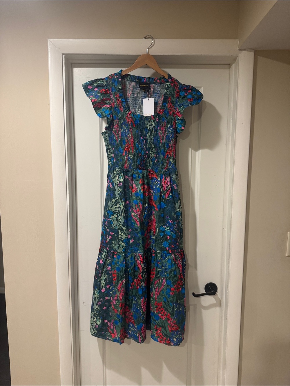 Sugarlips Floral Midi Dress with Pink, Blue and Green Accents